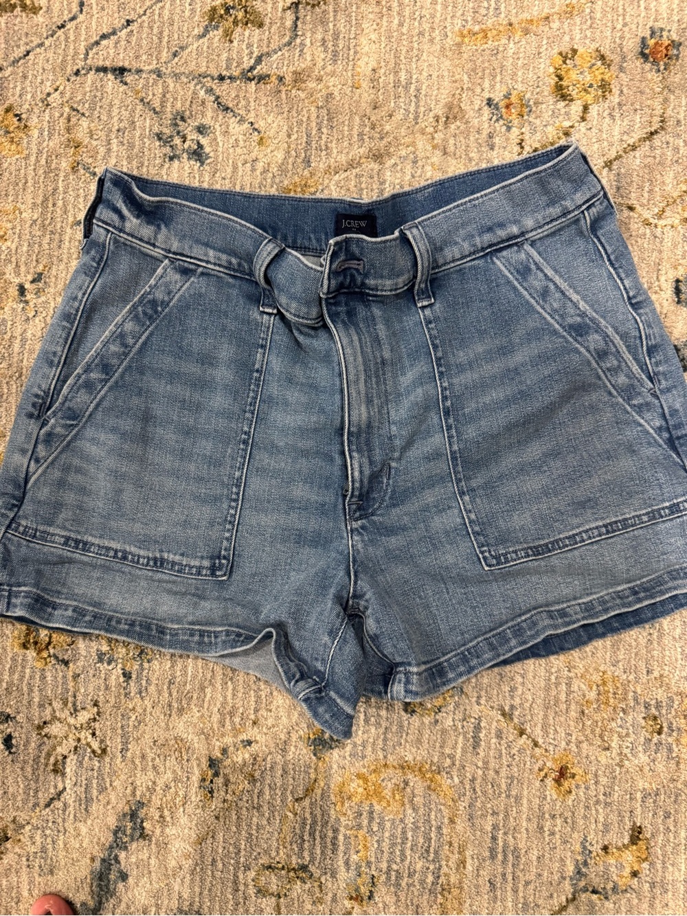 J. Crew Mid-Wash Denim Tie-Belt High-Rise Shorts